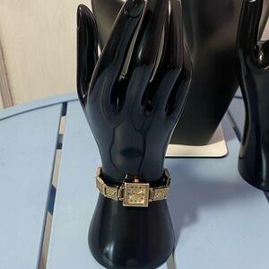 Anne Klein AK Gold Tone Square Case Quartz Watch Stainless Steel Back